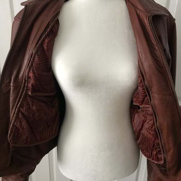 Danier Vintage leather bomber jacket mid brown (s) - Picture 5 of 13